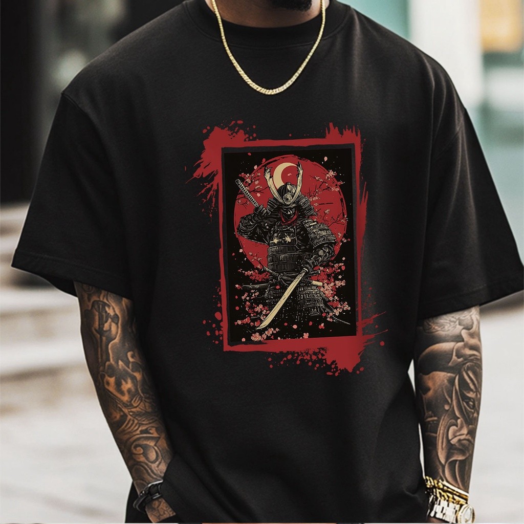 TenangMurah Kaos Oversize Wanita Baju ︱kaos lucu wanita︱Petualangan Samurai di Tengah Bunga Sakura