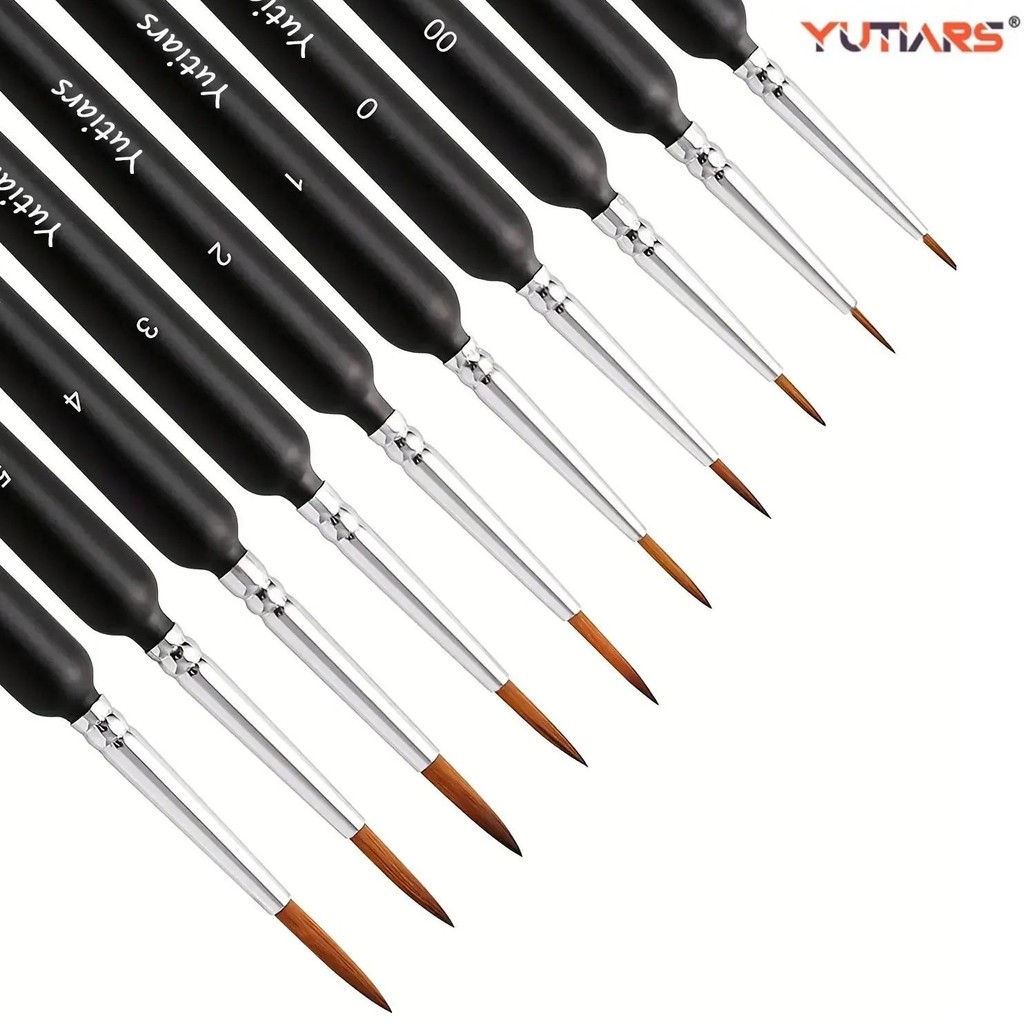 

10/11Pcs Miniature Paint Brushes, Detail Tip Paint Brushes Set With Ergonomic Handle - Suitable For Acrylic Painting, Oil, Wat