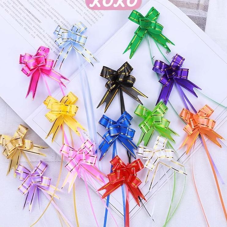

200 Pcspita Tarik 18Mm Lis Emas Serut Besar Hiasan Parcel Souvenir Pull Flower Ribbon Gold Stripes Pita Hiasan Hampers Pita Kado Parcel
