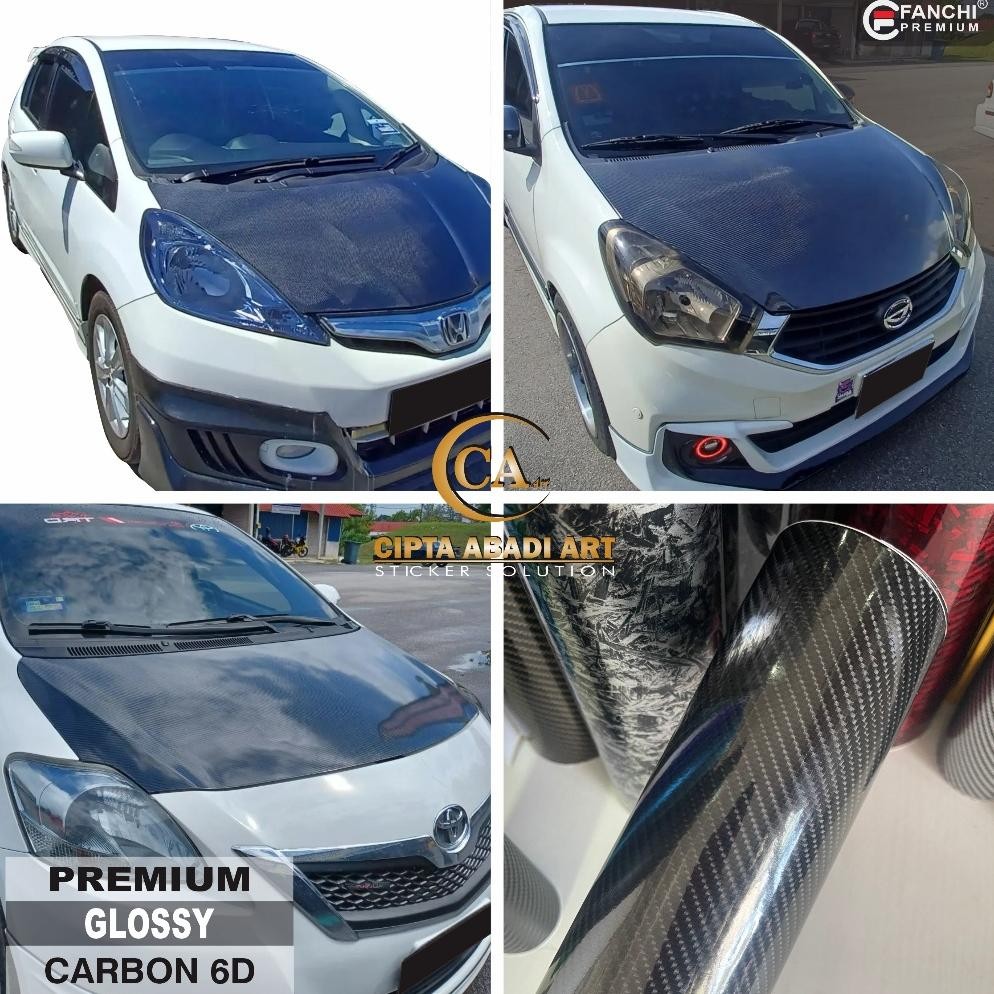 TERLARIS Stiker Skotlet Mobil Carbon 6D Full Kap Mesin Jazz Ayla Brio Avanza Calya Premium Glossy Si