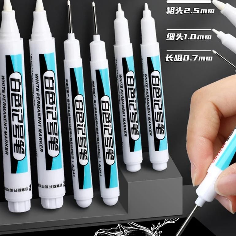 

6 Pcs White Marker Oil-Based Fine-Tip Waterproof Colorfast Advertising Greeting Card Tire Glass Highlighter Indelible