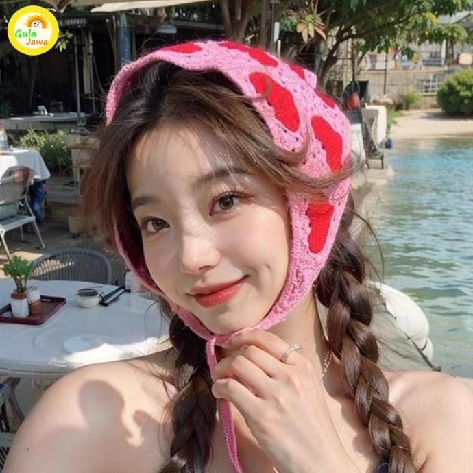 Terlaris Summer Korean Aesthetic Scarf/Jilbab Rajutan Buatan Tangan/Dalam Syal Segitiga Perancis/Ban