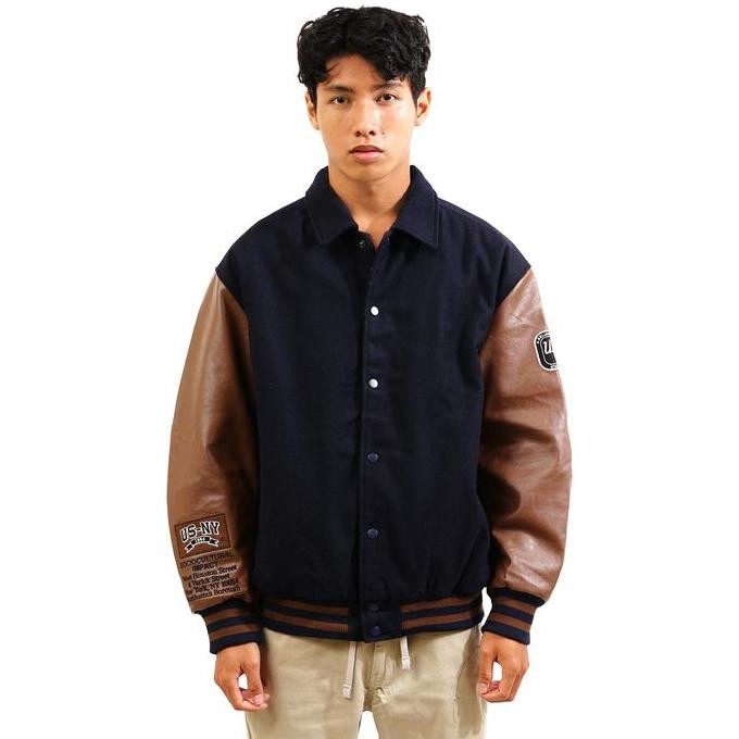 Sale U.S. Company Supply Leather Sleeve Padded Varsity Jacket