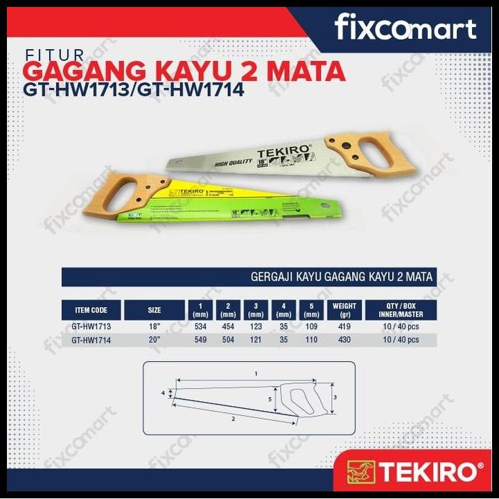 Tekiro Gergaji Kayu Gagang Tpr / Kayu Mata 2 / 3 - 18 / 20 Inch Original Best Seller