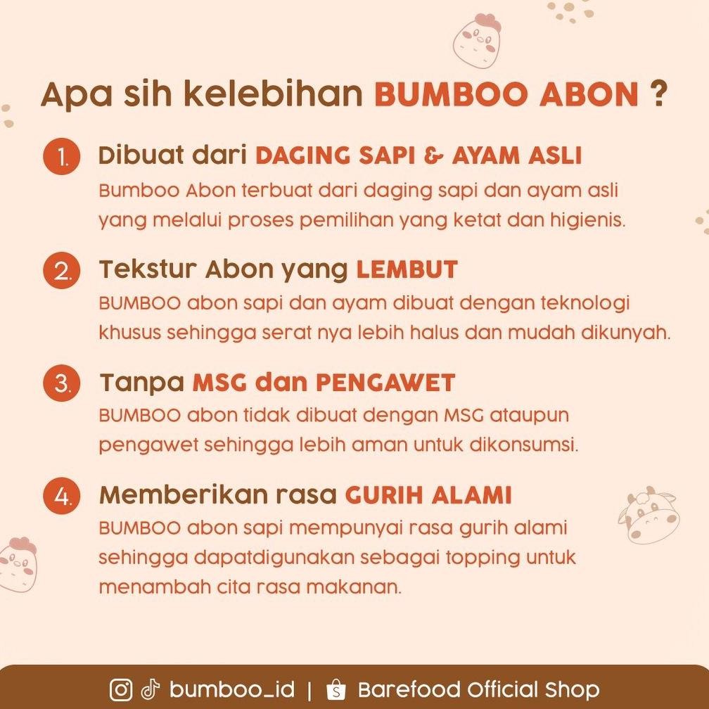

BUMBOO Abon Anak MPASI / Abon Sapi dan Ayam NON MSG / Tanpa Gula Sehat Aman MPASI