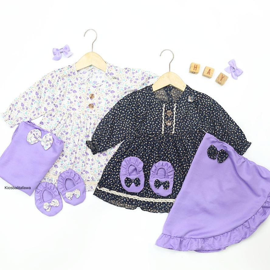 Ready (Sni) Set Gamis Flora Uk 0-12 Bulan Bayi Perempuan / Gratis Jilbab Sepatu Dress Dres Baju Musl