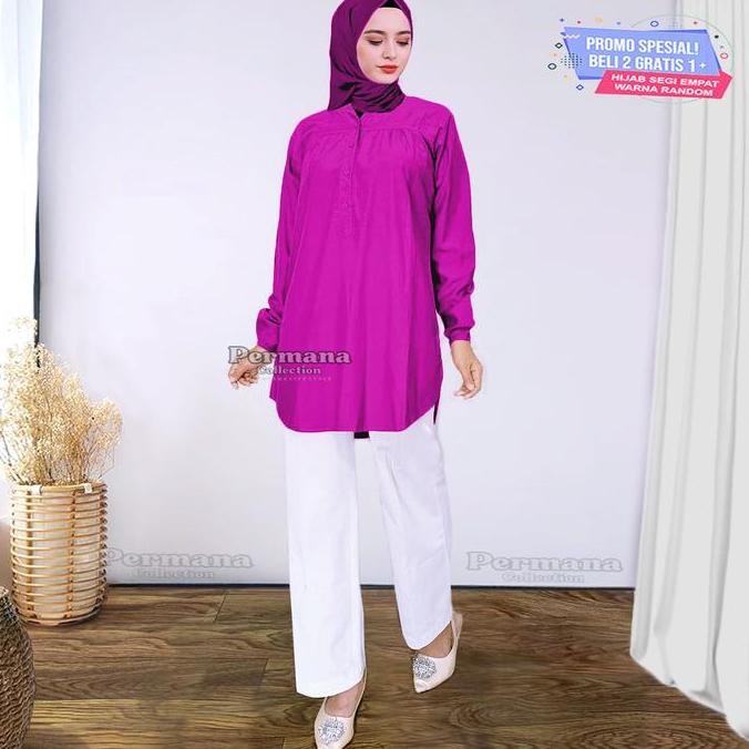 BAJU ATASAN BLUS WANITA BLOUSE MAGENTA KEMEJA JUMBO FASHION MUSLIM