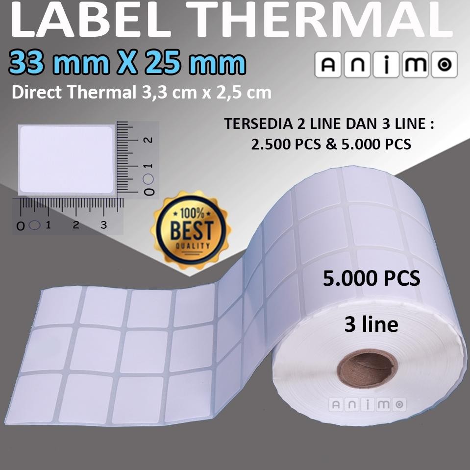 

KA LABEL THERMAL 33X25 - Label Barcode Direct Thermal 33 X 25 mm - Stiker Thermal 33x25 - 2 Line - 3 lINE isi 5.000 pcs