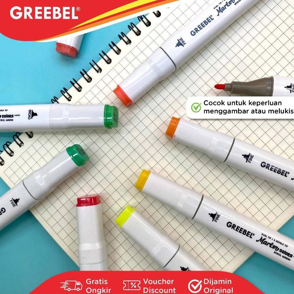 

GREEBEL Spidol Water Marker Dual Head / Sketsa Marker Set Spidol Warna Warni 12 18 24 36 48 Warna