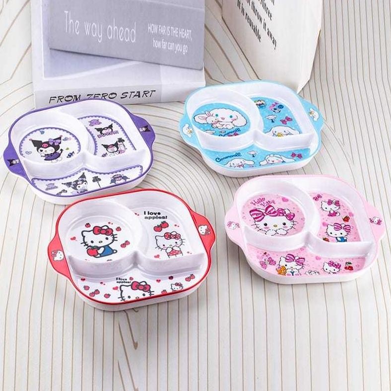 Y-76 Cod Fs-6 Piring Makan Anak Melamin Sekat Alat Makan Melamin Kuromi Melody Frozen Hello Kitty Sp