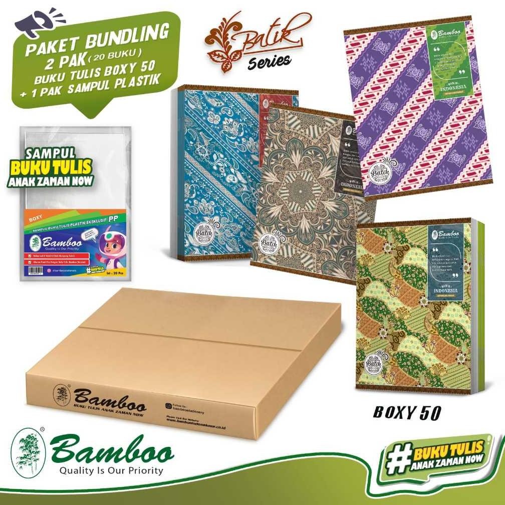 

LINDU Bamboo Buku Tulis Boxy 50 Batik (Bundling 2 Pak Buku+Sampul Plastik)