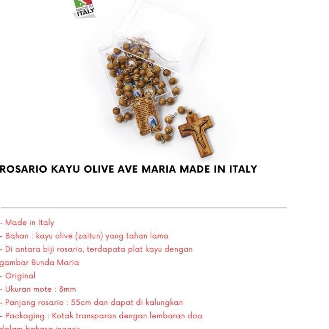 

Buruan serbu] Rosario Kayu Olive Salus Populi Romani Bulat Benediktus Maria Medali Made in Italy Aksesoris Fashion Salib Katolik