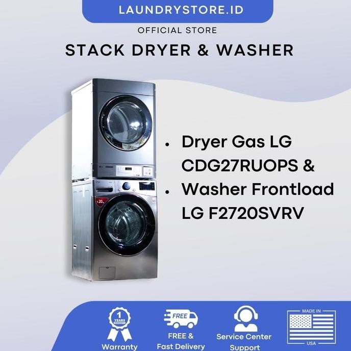 NEW Mesin Laundry Stack Washer LG 20 Kg Frontload & Dryer Gas LG 15 Kg