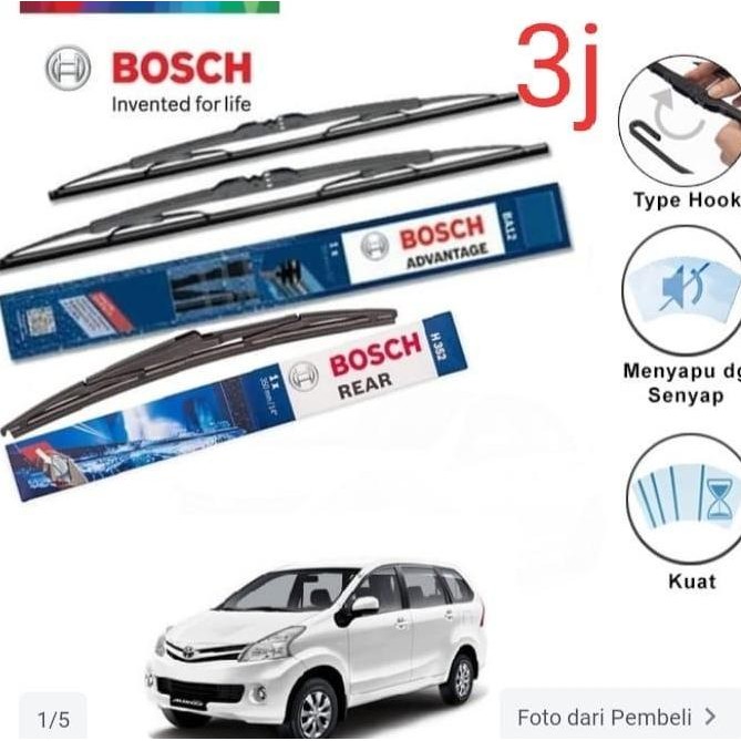 . Paket Wifer Bosch Original Avanza Xenia 2012-2014 Wiper Depan Belakang