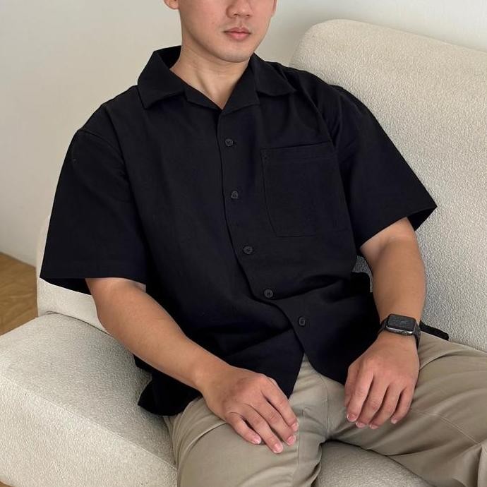 Terlaris Cozyclub Cuban Bowling Shirt Linen Premium | Kemeja Bowling Kerah Terbuka Lengan Pendek Baj