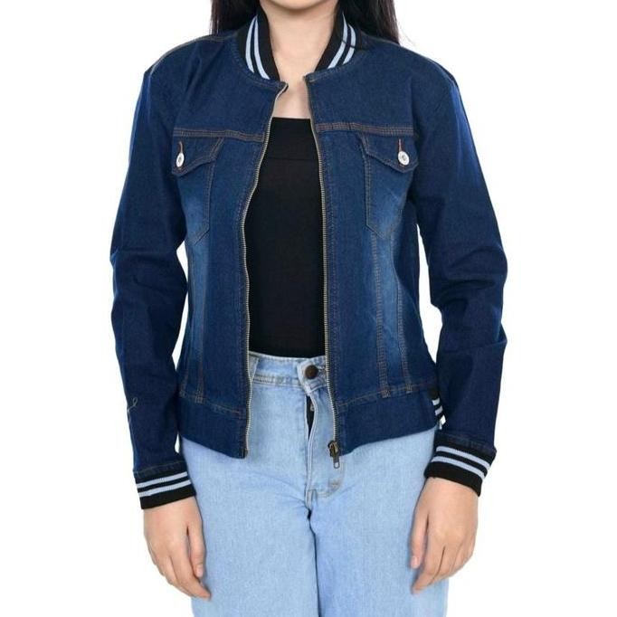 Sale Jaket Jeans Wanita Bomber Resleting Terbaru Korean Style Murah Viral Hits Denim Stretch Cewek D