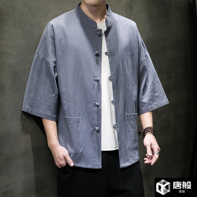 Kemeja Linen Ringan Bernapas Pria Atasan Katun Linen Longgar