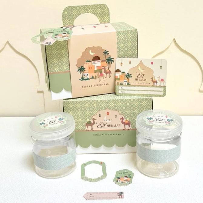 

ready 5 Set Box Haniya 18.5x9.5x13 cm Bok Kotak Kue Kering Lebaran 2 Toples 500/600/800 ml Hampers Idul Fitri