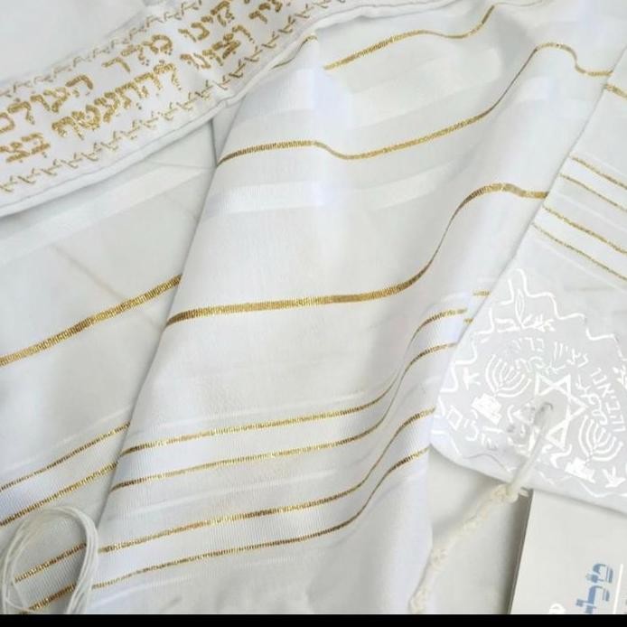 ready Selendang Doa White Gold Acrylic Tallit by Israel ( Kosher )