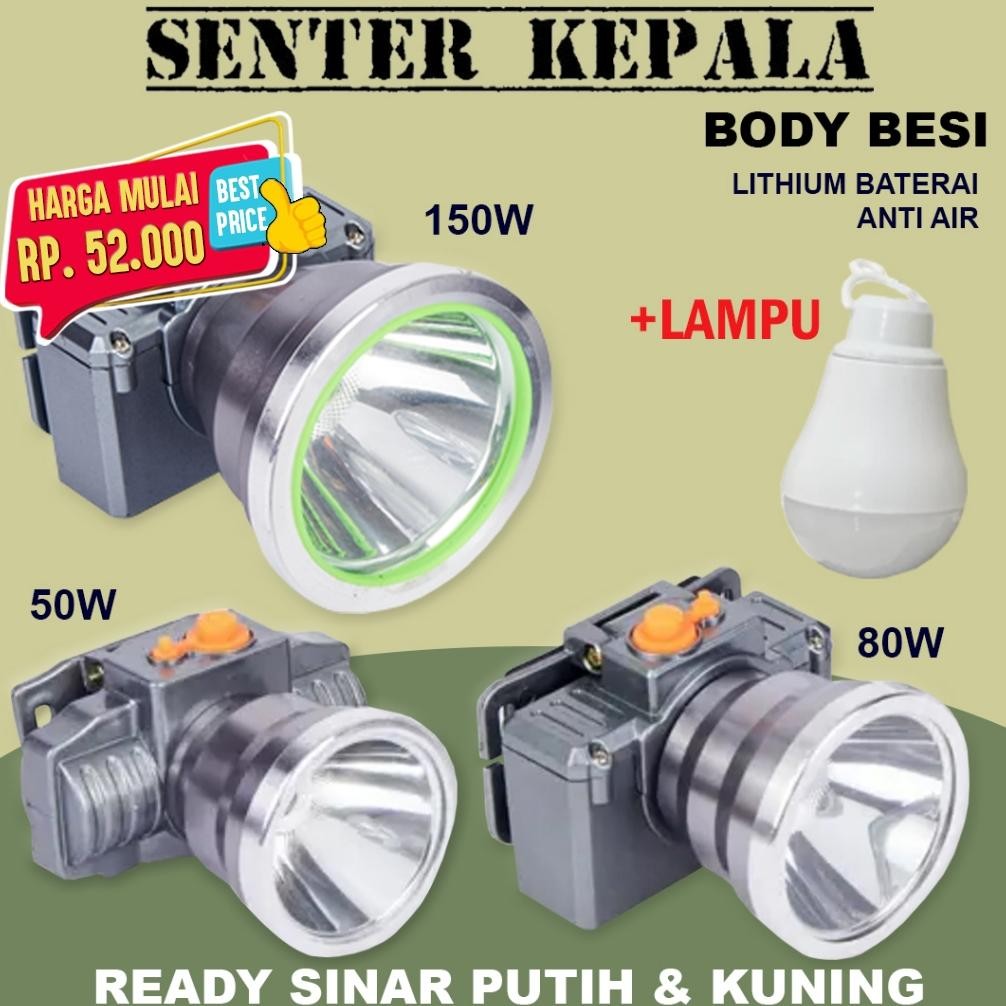 TOP  SENTER LAMPU KEPALA HEAD LAMP BODY ALUMINIUM NYALA PUTIH KUNING 50WATT / 80WATT / 150WATT