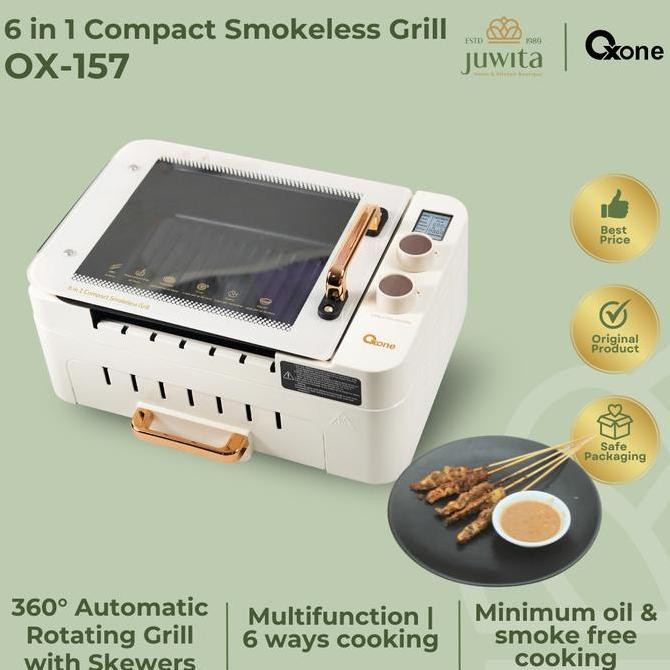 Alat Panggang Elektrik Bbq Oxone Ox-157 Compact Smokeless Grill 6 In 1 Pembuat Sate Multifungsi Pema