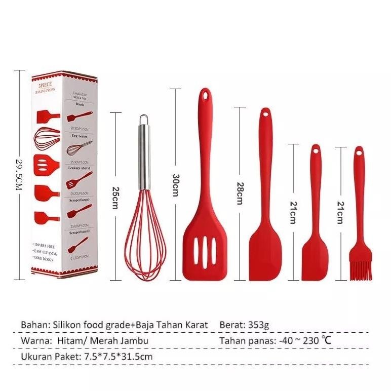 Spatula Set Alat Masak 5 In 1 silikon / Peralatan Masak Set