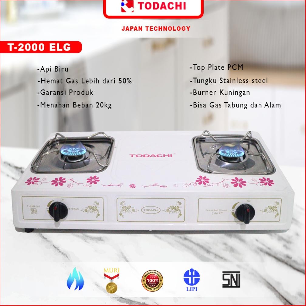 TERLARIS Todachi Kompor Gas 2 Tungku Hemat Elegan (T-2000 ELG) Siap kirim