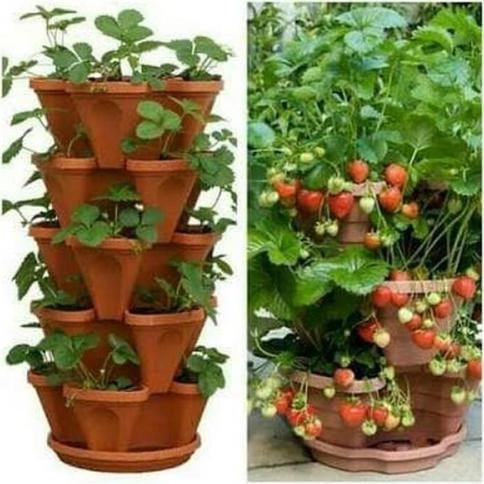 Pot Tanaman gantung Susun 5 + Tatakan Bawah bunga tingkat vertikal s5