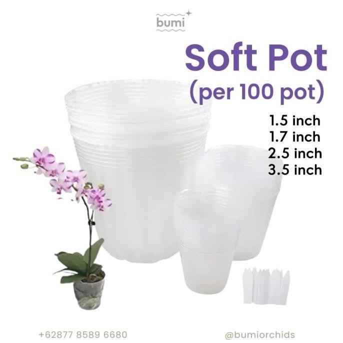 SOFT POT (100 pot) anggrek tanaman transparan plastik 1,5 1,7 2,5 3,5