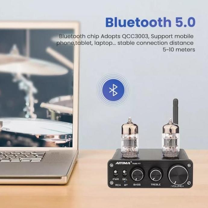 Aiyima Tube-T7 Bt 5.0 Tube Preamp W Bass & Treble Adjustment Rca Input New Stok