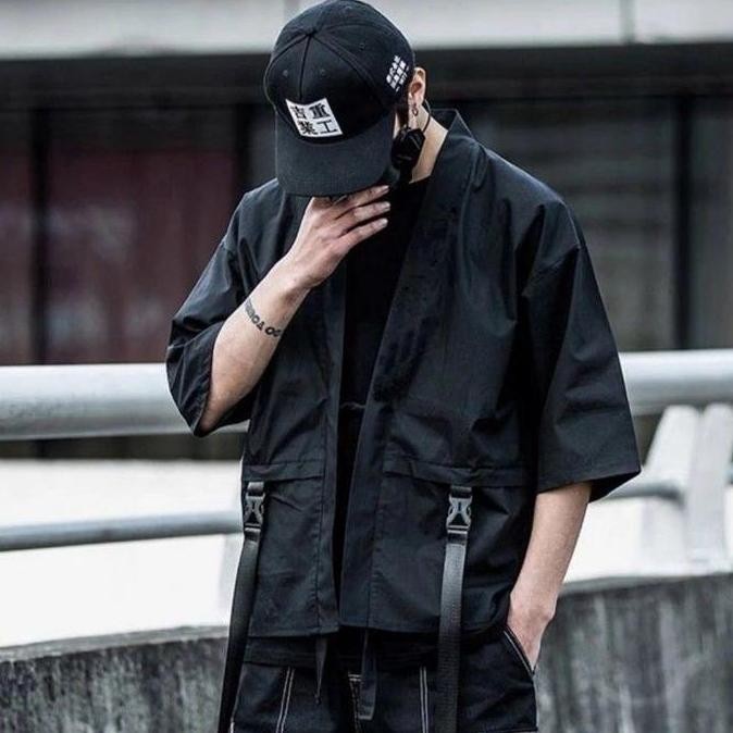 TECHWEAR KIMONO [READY INDO] CYBERPUNK STYLE KIMONO JEPANG HITAM PRIA