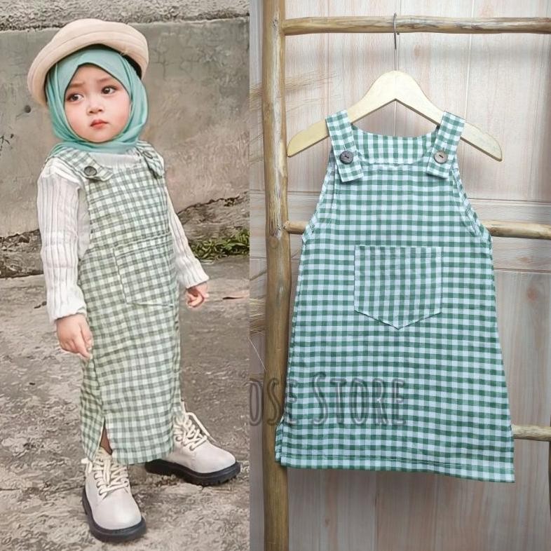 Setelan Overall Mini Dres Kotak Usia 1-8 Tahun/Setelan Anak Perempuan/Pakaian Muslim/Baju Anak /Baju