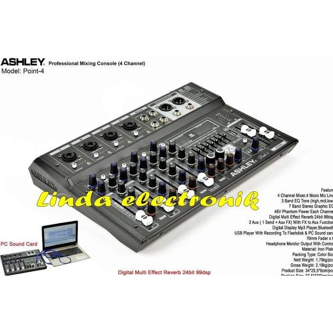Mixer Ashley Point 4 4 Channel Original Pc Sound Card Usb Blutooth New Stok