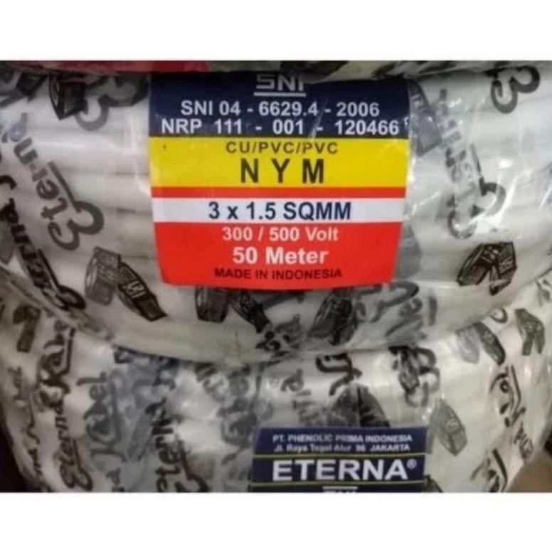 Kabel Listrik Eterna Nym 3X1,5 Kawat Tembaga Isi 3 Ori 50 Meter Roll Asli |
