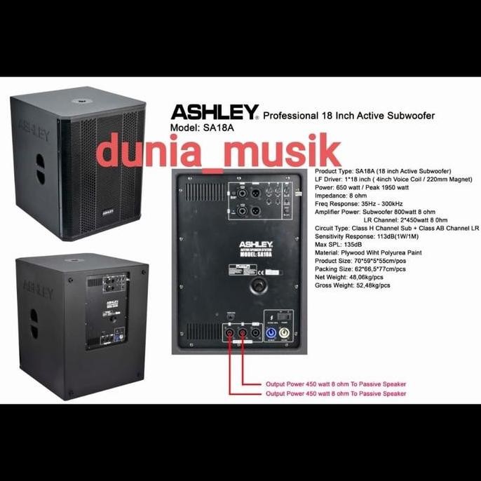 Subwofer Aktif Ashley Sa18A 18Inch Original New Stok