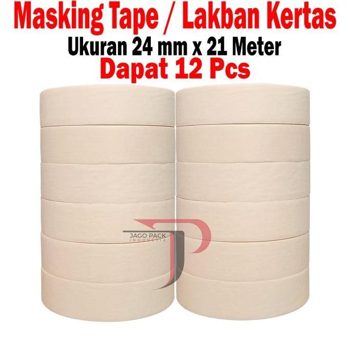 

Kualitas Terjamin [ 12 Pcs ] - Lakban Kertas 24 Mm X 21 Meter - Masking Tape 21 M