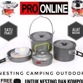 Paket Cooking Set Ds 700 - Nesting Alat Masak Kompor Camping Nesting Teko Dan Kompor Portable