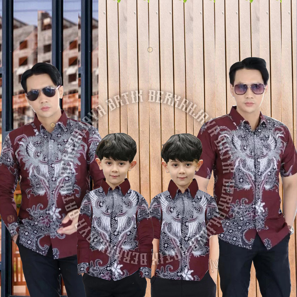 Berkahjaya Terbaru Couple Sweet || Batik Ayah Dan Batik Anak Batik RAHWANA MAROON marun couple ayah