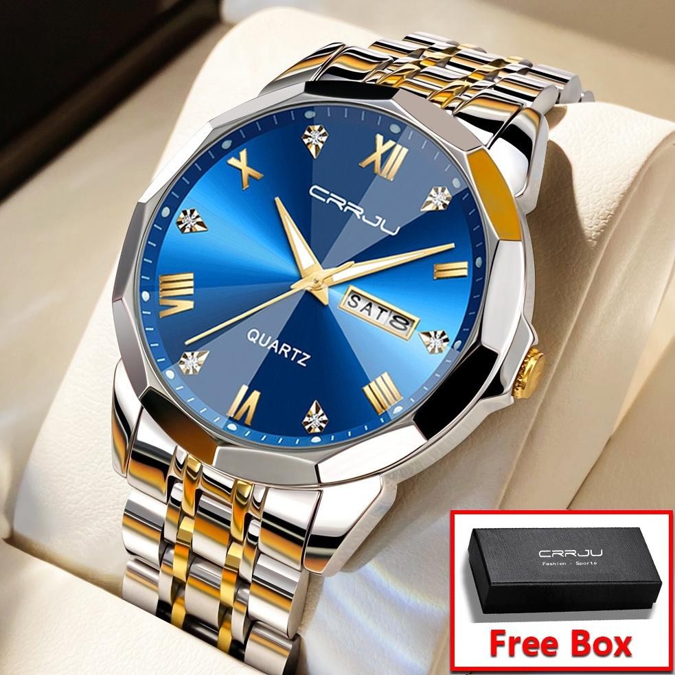 (Terbaru) Free BoxCRRJU Jam Tangan Pria Anti Air Original 100% Resmi Mewah Import Terbaru Stainless 