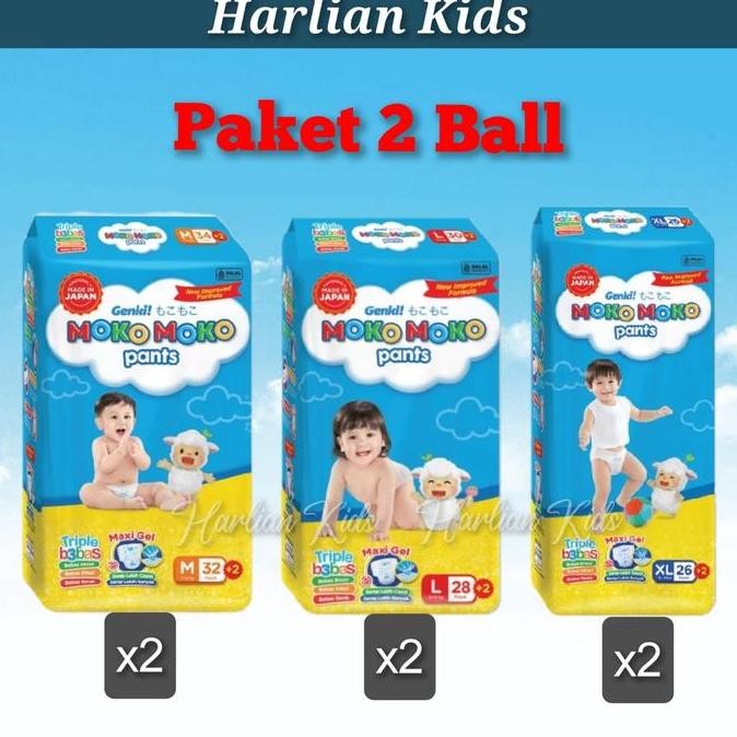 Diskon [2 Ball] Genki Moko Moko 2 Ball / Genki Moko Moko 2 Pack Pant Popok Bayi Diapers