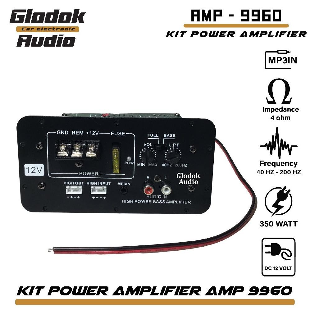 Kit Amplifier Subwoofer mobil dc 12 Volt 350 Watts AMP 9960