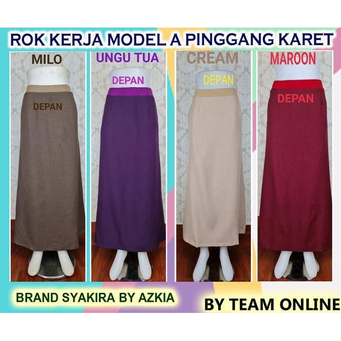 Tersedia Rok Kerja Kantor Model A warna putih, abu tua, pink, merah cabe, milo, ungu tua, cream dan 