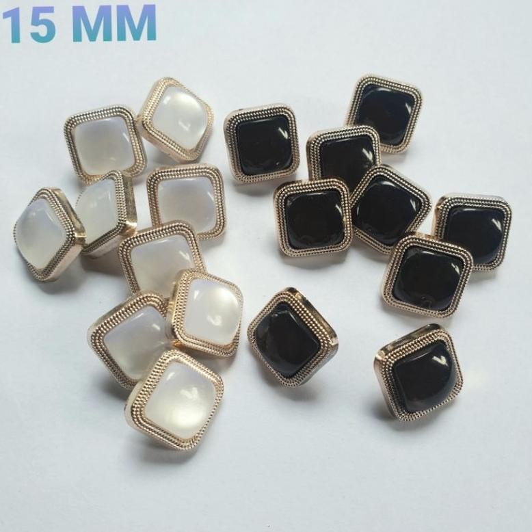 Kancing mutiara kotak putih emas/hitam emas diameter 15 mm 1gross mutiara gamis kotak AST