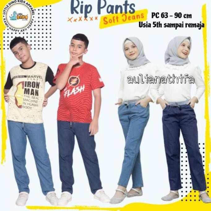 Tersedia Celana Soft Jeans Panjang Anak Tanggung/Remaja Perempuan/Laki-laki Little Dino RIP Jeans Sz