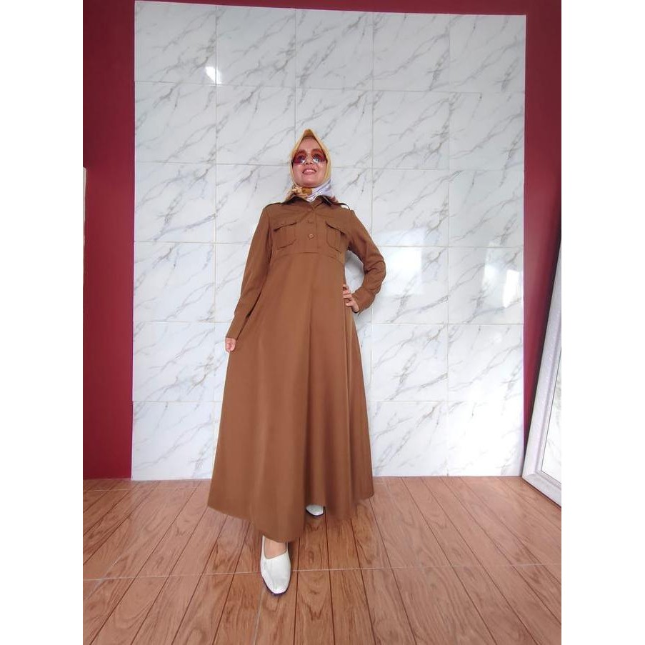 Tersedia Sofi 21 -Gamis  Kantong dua /Baju Buat Guru Warna Khaki/Pakaian kerja &Seragam Cokelat Katu