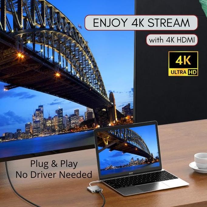 ready Adapter USB C 3.1 Multiport HDMI USB 4K HD Converter Connector Mac HP