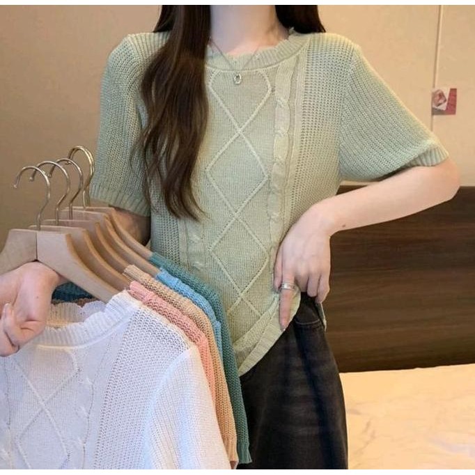 Atasan Kaos Rajut Korea Wanita Knit Import Promo