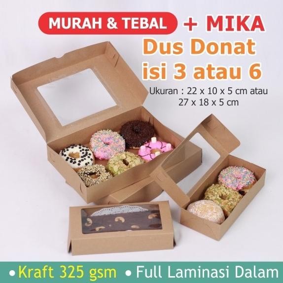 (Expert) Dus Box Donat isi 3/6 Mika Jendela -Kraft Laminasi -Box Brownies Mika