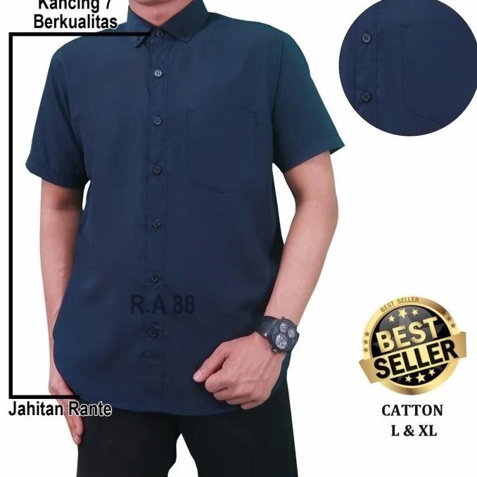 (Expert) kemeja pria lengan pendek kuning polos + Baju Kemeja Pria Slimfit