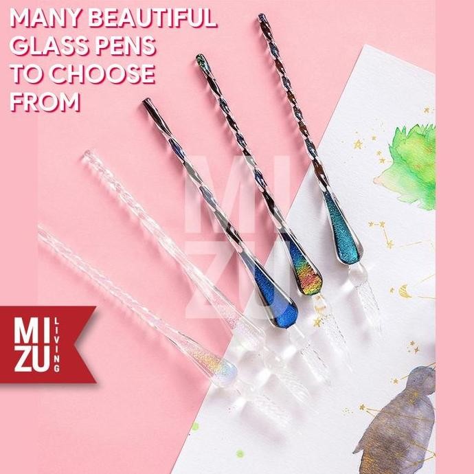 

MIZU PENNA VETRO XII GLASS Dip Pen Kaca Calligraphy Set 12 Tinta Shimmering Glitter INK